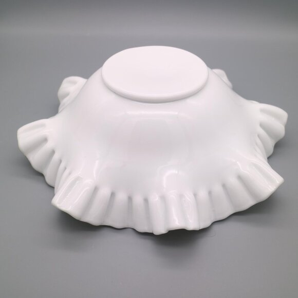 Vintage Ruffled Edge Bridal Bowl with Yellow Rose Floral Pattern Milk Glass Dish - Picture 6 of 6